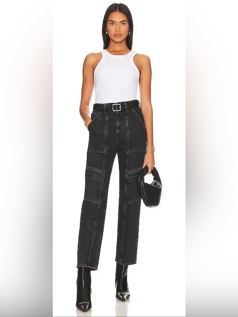 AGOLDE Cooper Cargo Jeans 27 Panther Washed Black High Rise Straight Leg